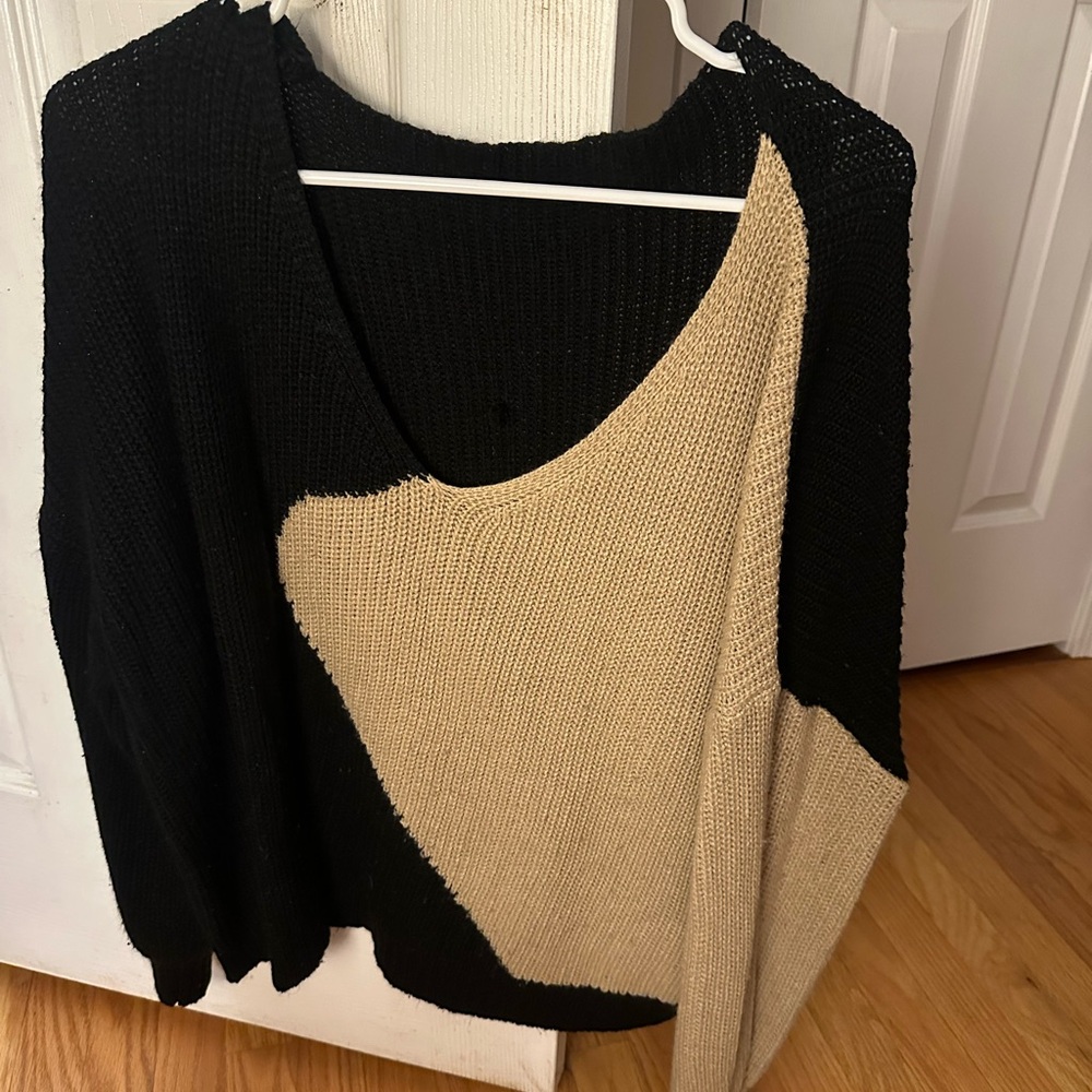 Color Block Sweater - Black and Cream